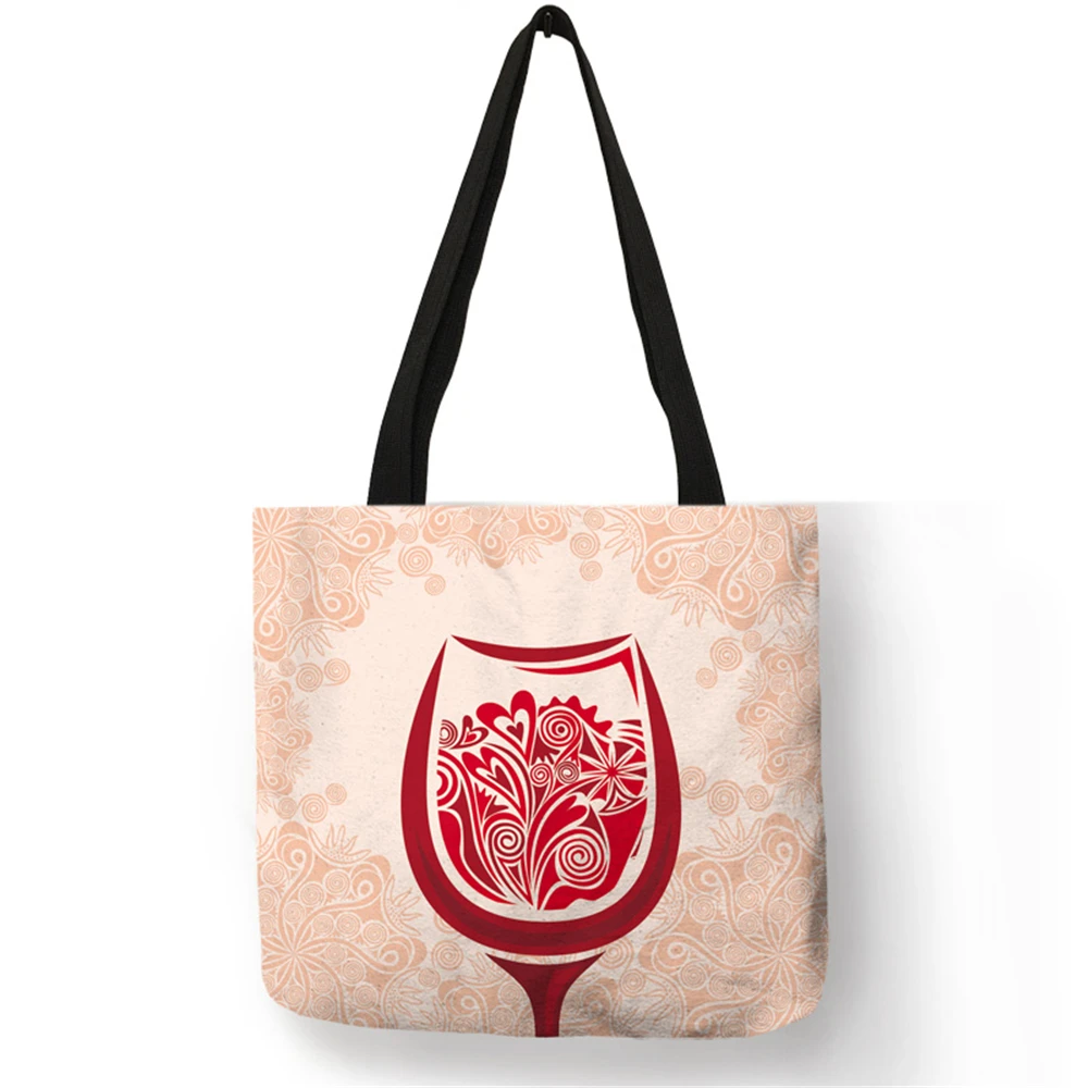  Red Wine Cup Art Painting Tote Bags Women Lady Reusable Shopping Bags Customize Linen bag With Prin - 32910300811
