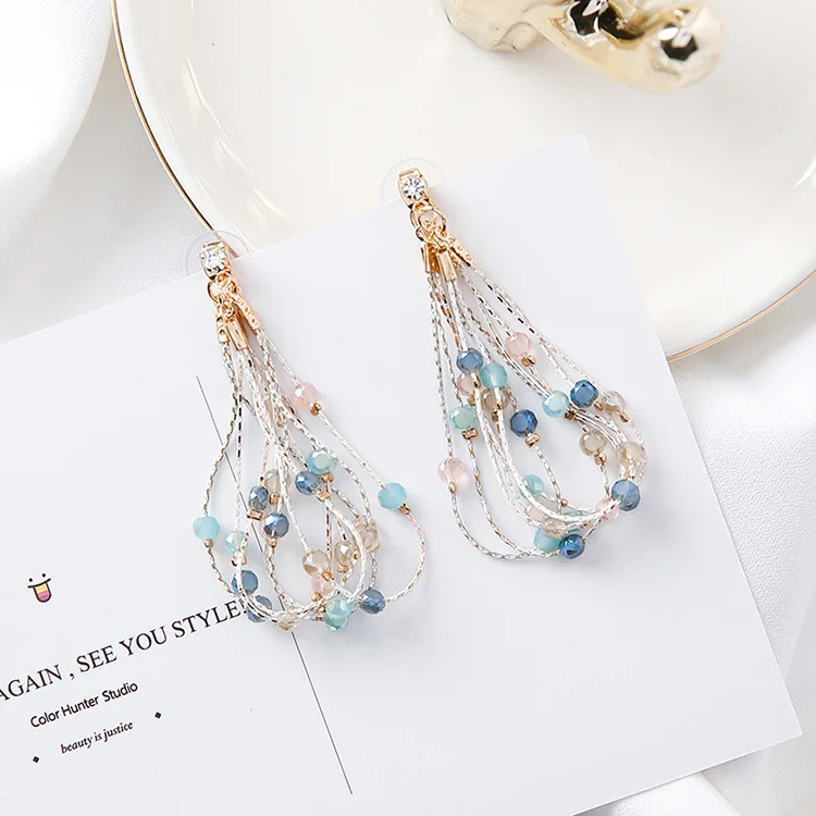 

2017 Charm Sweety Colourful Rhinestone Beads Earings Fashion Jewelry For Women Ear Accessories After Hanging Drop Earrings