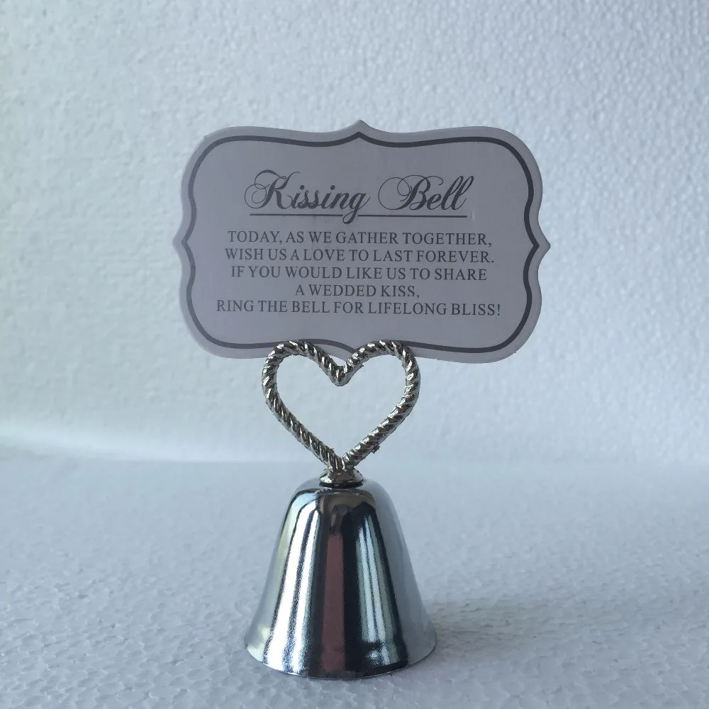 30pcs/lot "Kissing Bell" Silver Bell Place Card Holder/Photo Holder Wedding Table Decoration