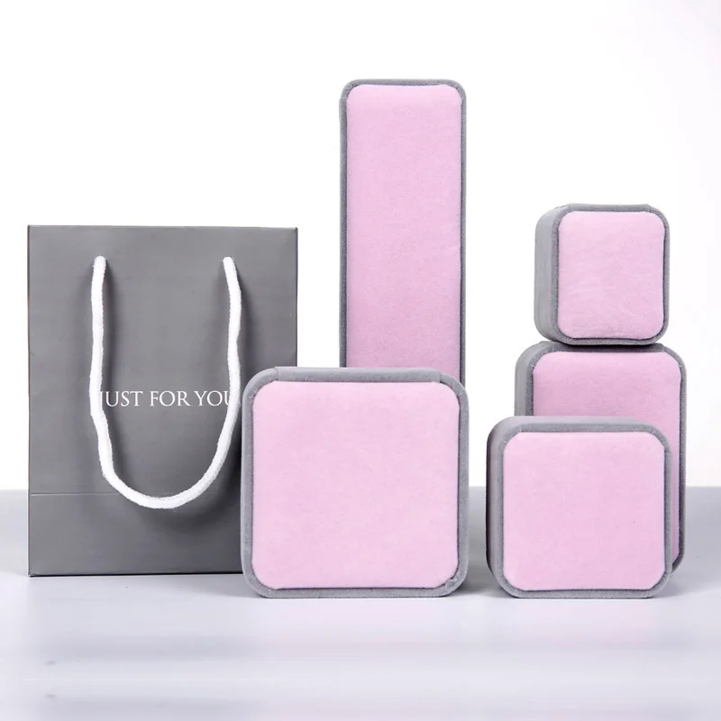 

Velvet Earrings Ring Box Bracelet Necklace Jewelry Display Case Pink Gray Gift Boxes M8694