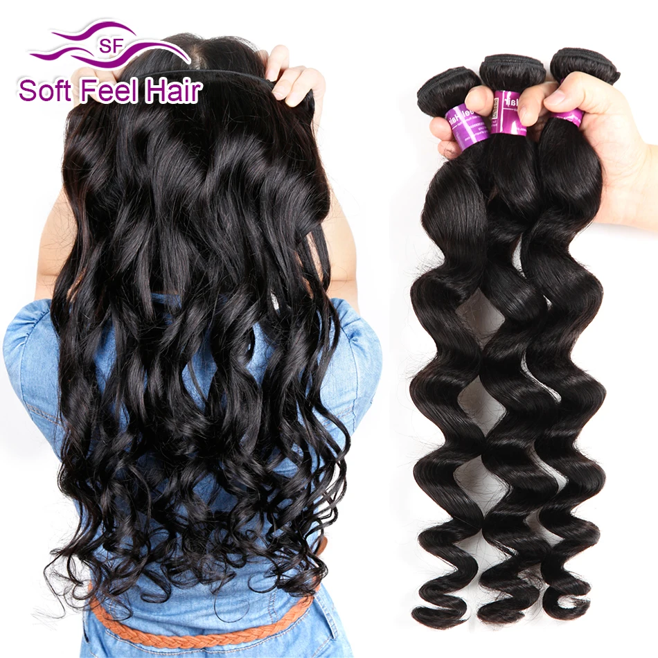 Soft Feel Hair Loose Wave 3/4 Bundles Deal Peruvian Hair Weave Bundles Human Hair Extensions Remy Hair Weave Natural Black Color Soft Feel Hair Loose Wave 3/4 Bundles Deal Peruvian Hair Weave Bundles Human Hair Extensions Remy Hair Weave Natural Black Color