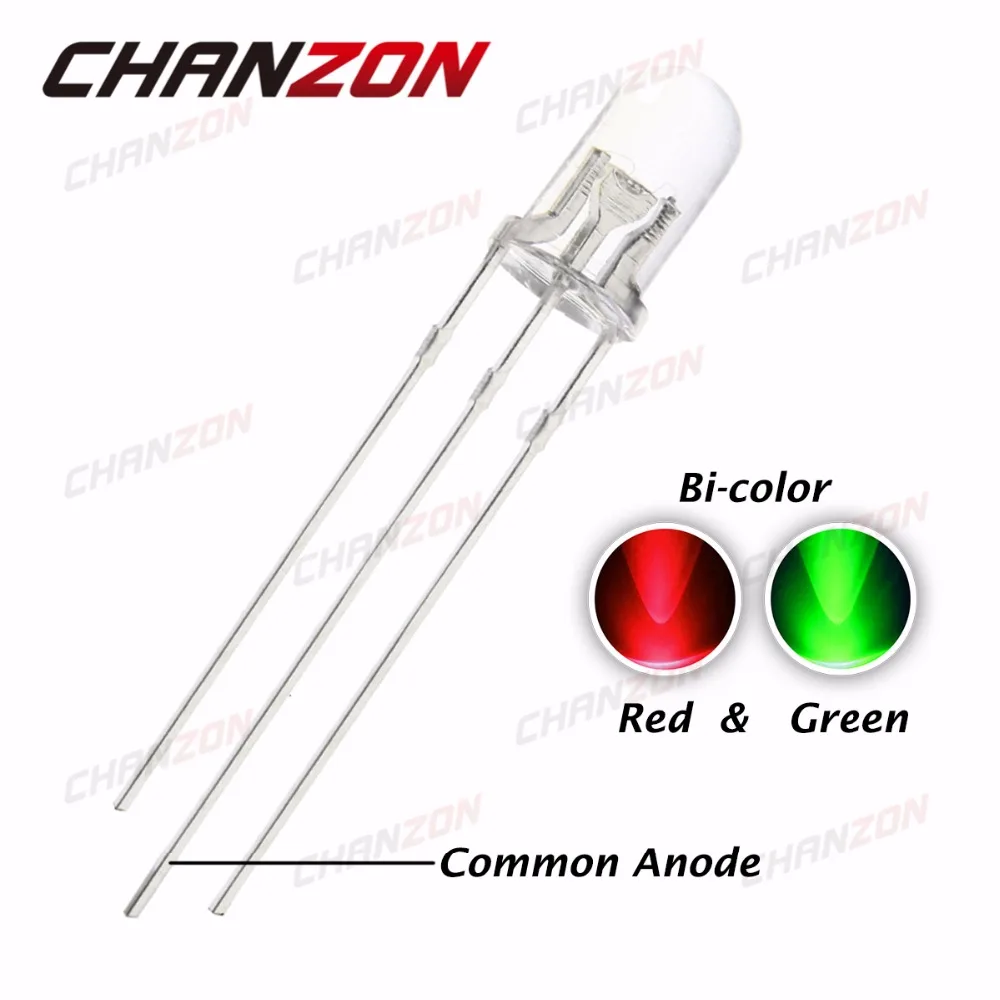 100pcs 3mm Dual Bi-Color Red//Green Diffused Bright 3-Pin Led Common Anode Leds