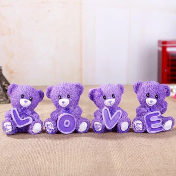 

ANGRLY 4p Resin crafts LOVE Purple Lavender bear creative valentine wedding ornaments wedding decoration for Valentine's Day