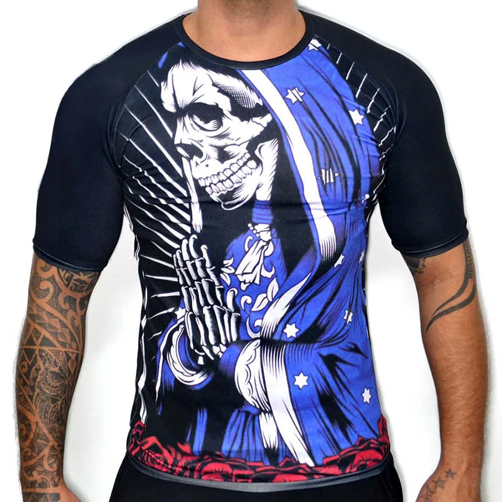 Sublimated Print Boxing Shirt Rash Guard BJJ MMA Jerseys Short Sleeve Santa Muerte Rashguard Breathable Kickboxing Grappling Top | Спорт и
