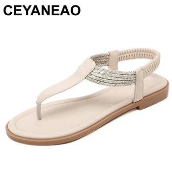 

CEYANEAO shoes woman flat sandals soulier femme all match buty strappy heels plus size Solid Color women low runway casual shoes