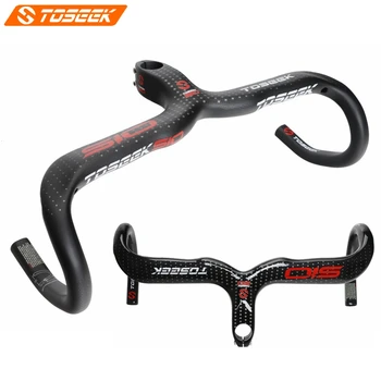 

TOSEEK 510 Red 3k Carbon Fibre Bike Bent Bar Road Bicycles Integrated Handlebar 400/420/440mm Stem 90/100/110/120mm