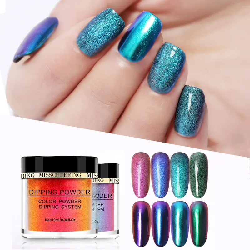 

10ml Chameleon Dipping Powder Nails Glitter Mirror Dipping System Shining Holographic Pigment Nail Natural Dry Manicure Nail Art