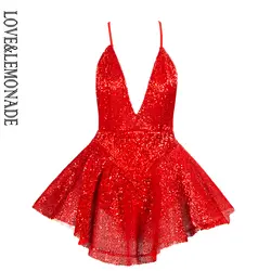 Love & Lemonade сексуальный глубокий v-образный вырез открытая спина балет стиль блестки комбинезон LM81619 красный