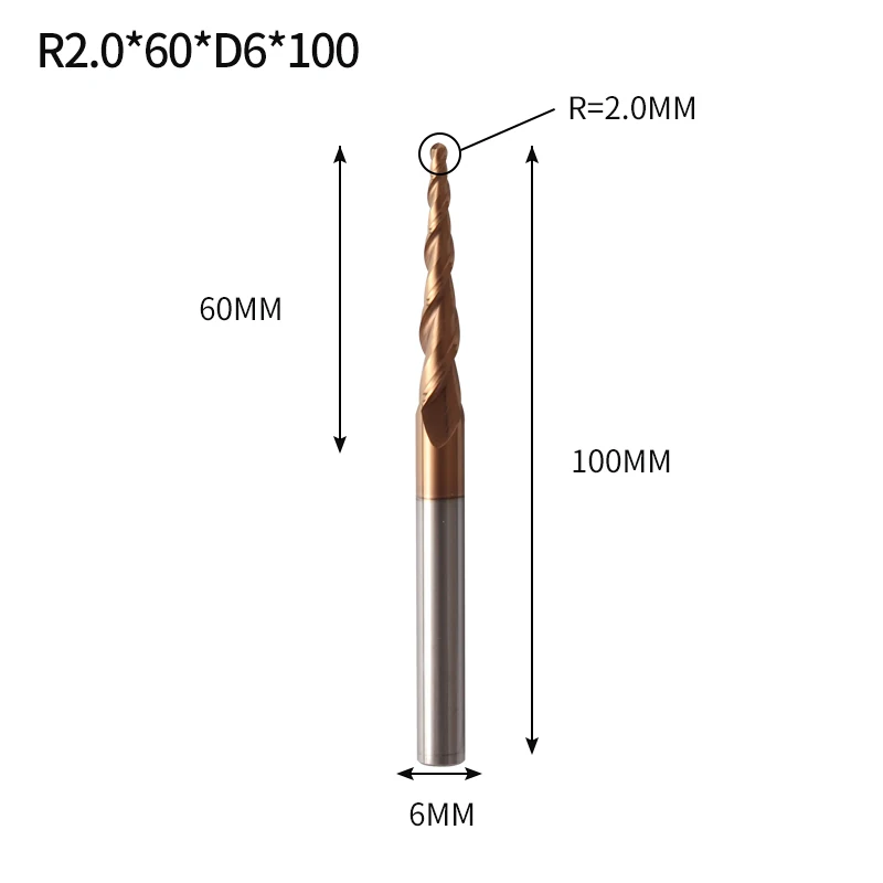 Augusttools 1 шт. коническая конусная фреза HRC60 из твердого карбида вольфрама коническая фреза с ЧПУ конусная резьба по дереву и металлу - Длина режущей кромки: R2X60XD6X100L