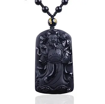 

Koraba Fine Jewelry Handmade Obsidian Wish Wealth God of Wealth Mammon Statue Pendant Necklace Free Shipping