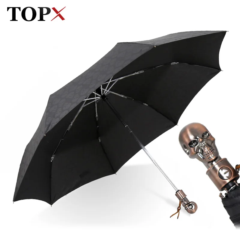 

Umbrella For Men Creative Style Metal Skull Head Punk Style Windproof Parasol Sun Rain Automatic 3Folding Rain Woman Umbrella