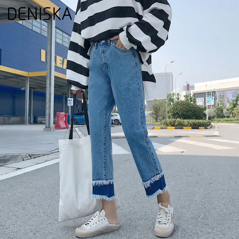 DENISKA Herfst Hoge Taille Rechte Jeans Broek 2018 Casual Enkellange