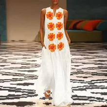 Feitong traje fiesta femmerobe ceremonie femme casuales de las mujeres sin mangas de cuello en V flores tanque Maxi largo vestido vintage ropa