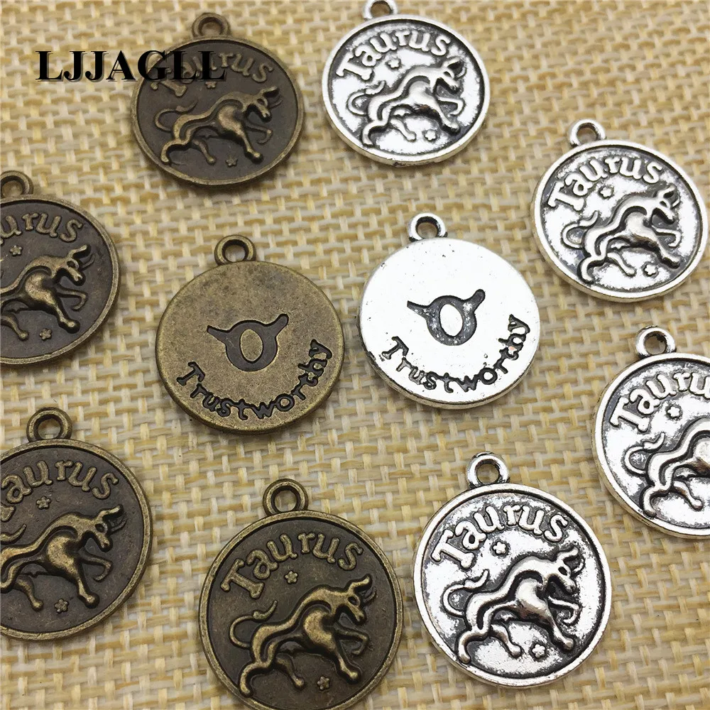 Taurus Sign 12Constellations Charms April 21-May 21 Vintage Metal Signs The Zodiac Pendants Fit Necklace Bracelet DIY Jewelry | Украшения и