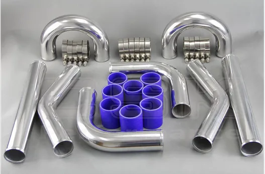 

Universal Blue Polished 2.5'' Aluminum FMIC Intercooler Piping Kit DIY Pipe Kit