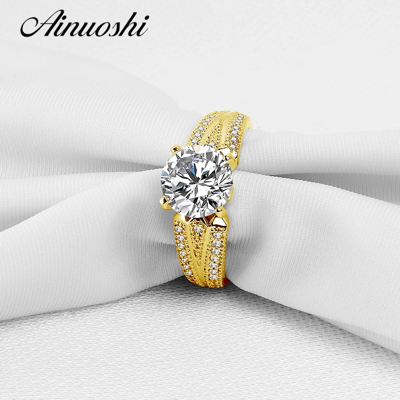 AINUOSHI Real 14 K, однотонное белое/желтое золото, обручальное кольцо, роскошное, 7 мм, Круглый, имитация бриллиантов, широкий диапазон для женщин, обручальное кольцо для невесты