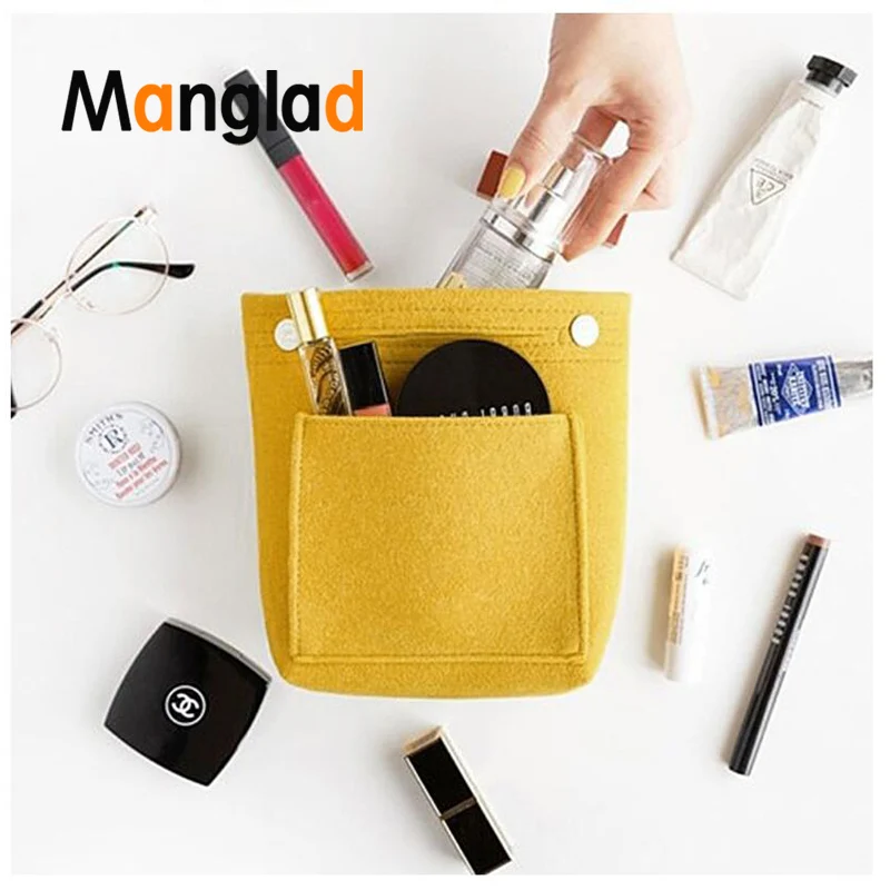 

Felt Cloth Soft Cosmetic Bag Portable Travel Multi-pockets Storage Bags Women Felt Pure Color Makeup Organizer Handbag