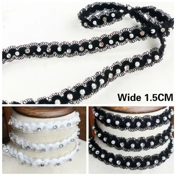 

1.5CM Wide Exquisite Glitter Diamond Beads Handmade Elastic Lace Embroidery Ribbon Collar Neckline Edge Trim DIY Sewing Supplies