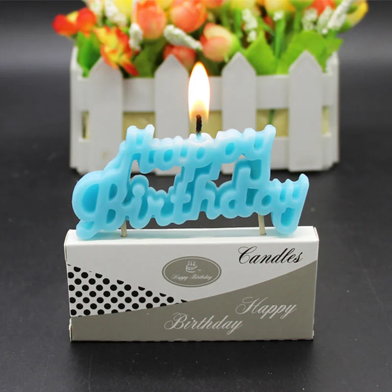 Экологичный сплошной цвет Английский с днем рождения свеча в форме буквы для детей Baby Shower День рождения Мороженое Торт Декор - Цвет: blue
