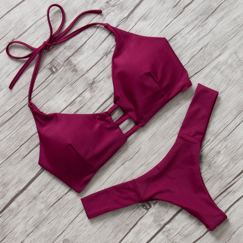 Biquini Feminino Praia 2018 Brasileiro Bikini Set Sexy Solid Swimwear