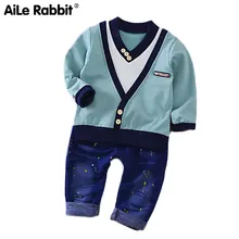 AiLe Rabbit/ новые модные костюмы для мальчиков, футболка и штаны комплект детской одежды из 2 предметов, костюм ковбоя с v-образной горловиной