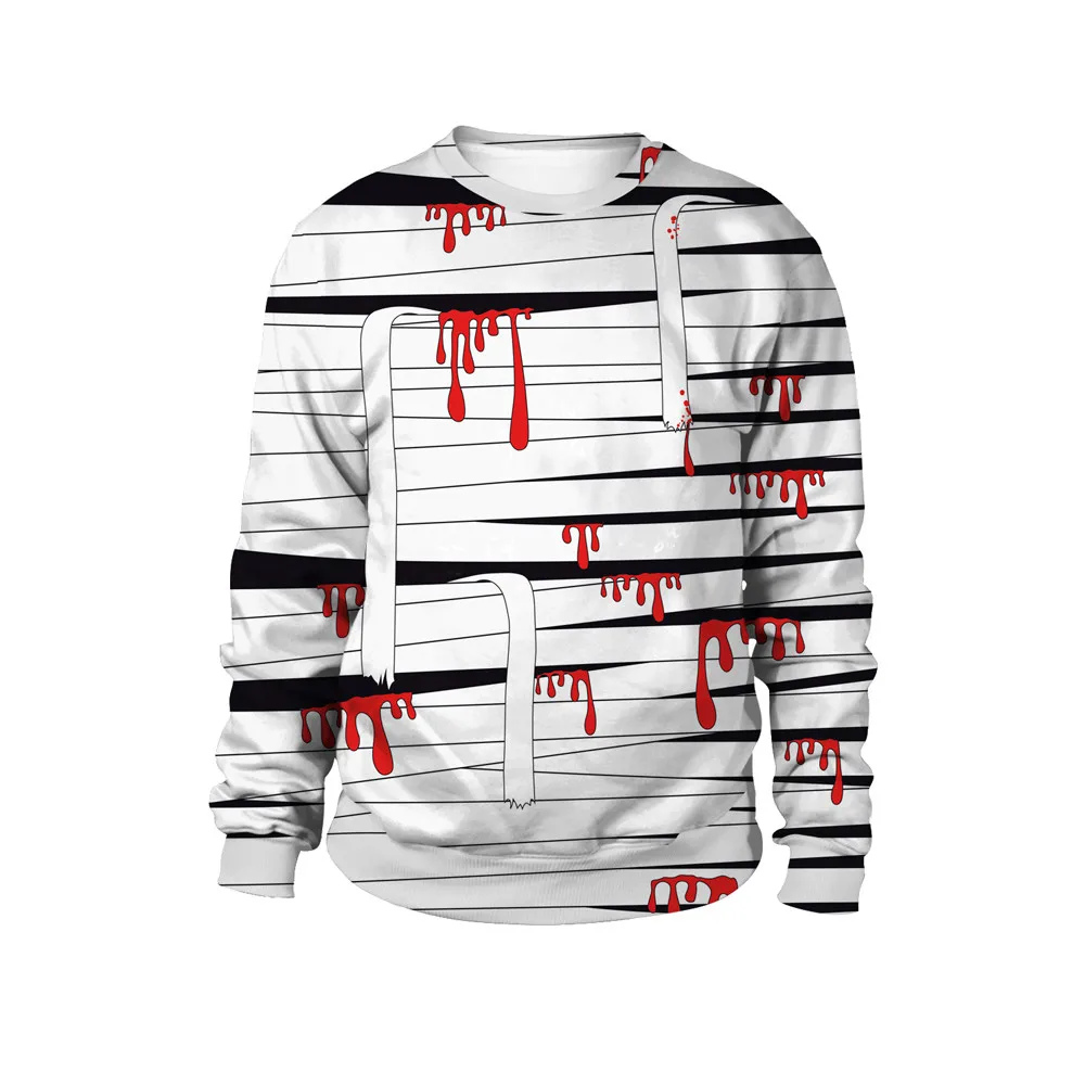 

Men Women Casual Sweatshirts Halloween Halloween Blood Bandage 3D Print Long Sleeve Hoodie Round Neck Autumn Winter Tops 0814