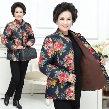 

Feminina fashion printed jacket 2018 Chinese style slim old cotton Mujer jackets coat women's autumn and winter cotton coat 4XL