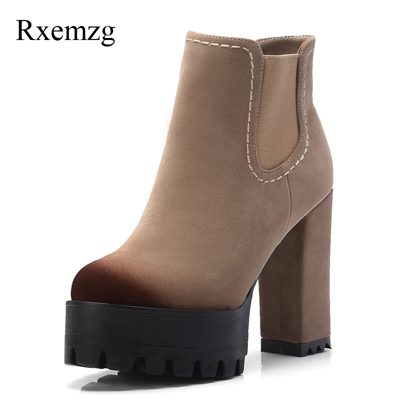 

Rxemzg platforms shoes fashion 2018 winter boots women round toe square high heels winter autumn shoes ankle boots for women 32