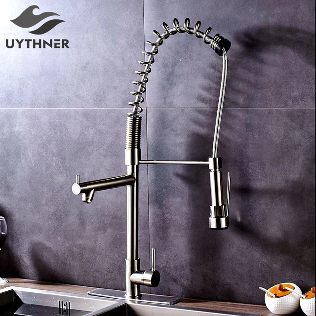 Special Price Uythner Factory Direct Sale Heighten Brushed Nickel Deck Mounted Kitchen Faucet With Plate Cover Mixer Tap 