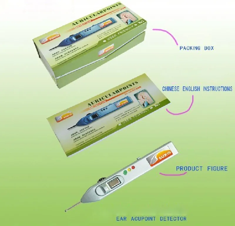 Детектор уха обнаружения ручка Набор для аурикулотерапии терапия цифровой акупунктурный точка+ Ухо модель+ семена уха 600 p+ золотая ручка