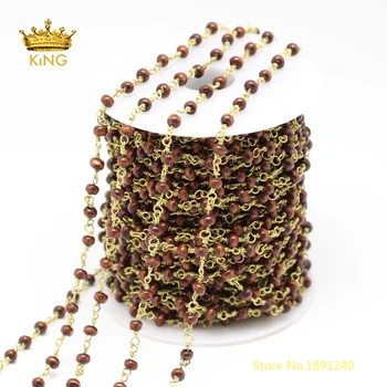 

5meters Wooden Beads Crafts Chains Findings,Dark Brown Color Rondelle Wood Beads Wire Wrapped Rosary Style Chains 3x4mm ZJ174