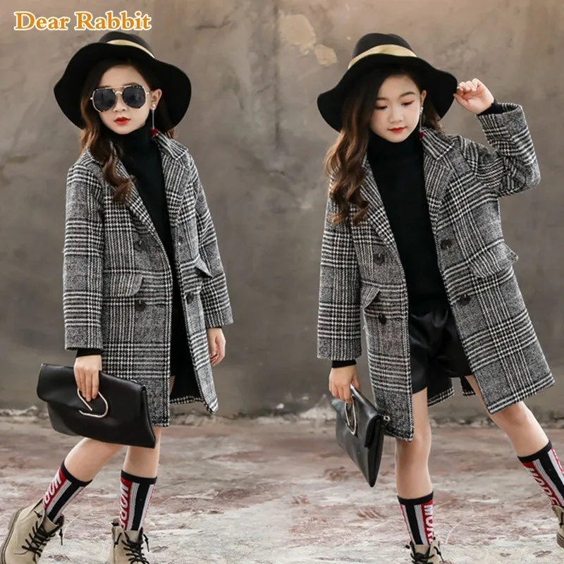 

Kids girl overcoat Winter 2019 new fashion wool coat for girls Teen autumn jacket warm long outerwear Children Windproof clothes
