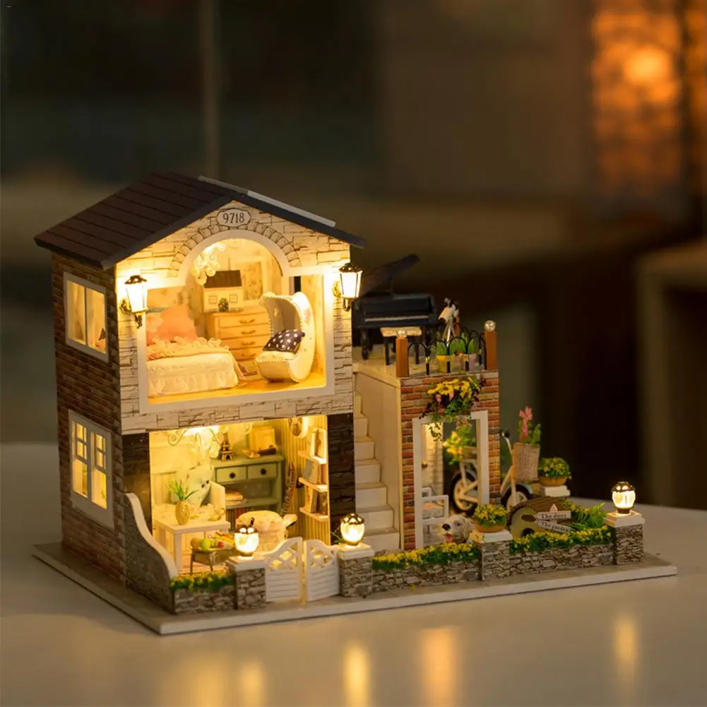 

Handmade DIY Model House Cottage Home Decoration Creative Wooden Children's Toys Birthday Gift For Children