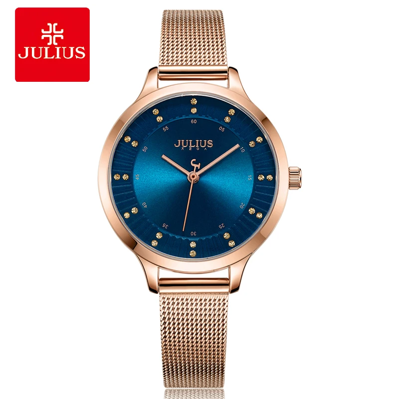 Kopen 2018 Julius Horloge Vrouwen Rose Gold Rvs Mesh Band Japan Quartz Waterdicht Dameshorloge Dropshipping JA 1058
