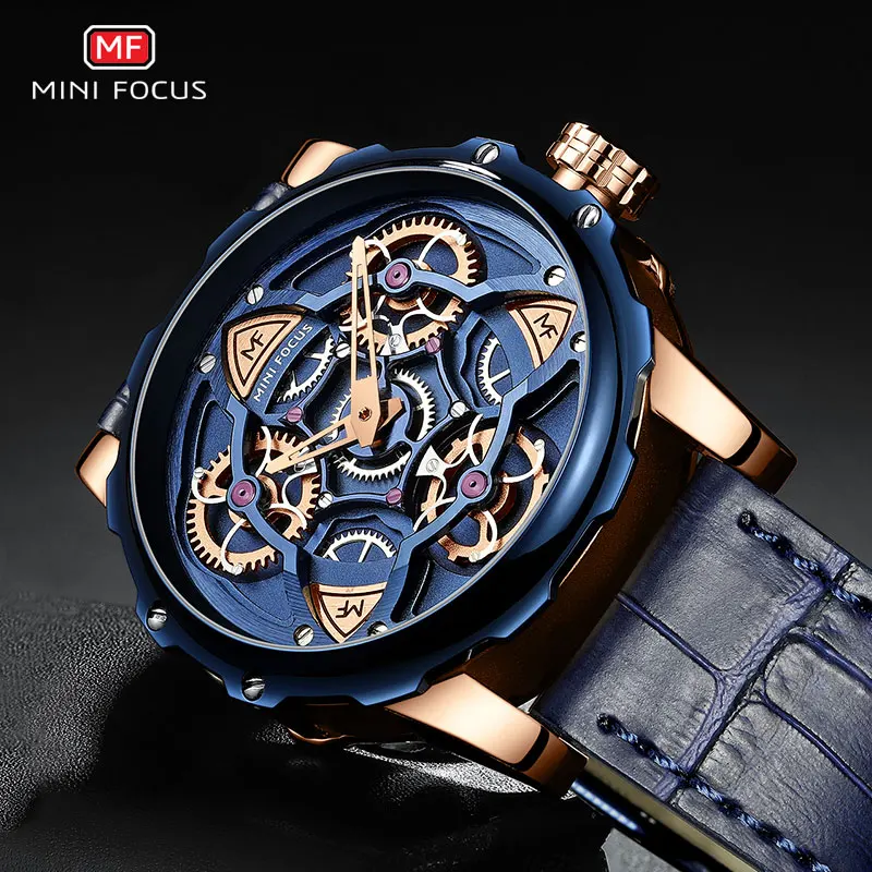 

MINI FOCUS Blue Leather Quartz Watches Men Luxury Army Sports Wristwatch Man 3 Bar Waterproof Top Brand Relogios Masculino 0249G