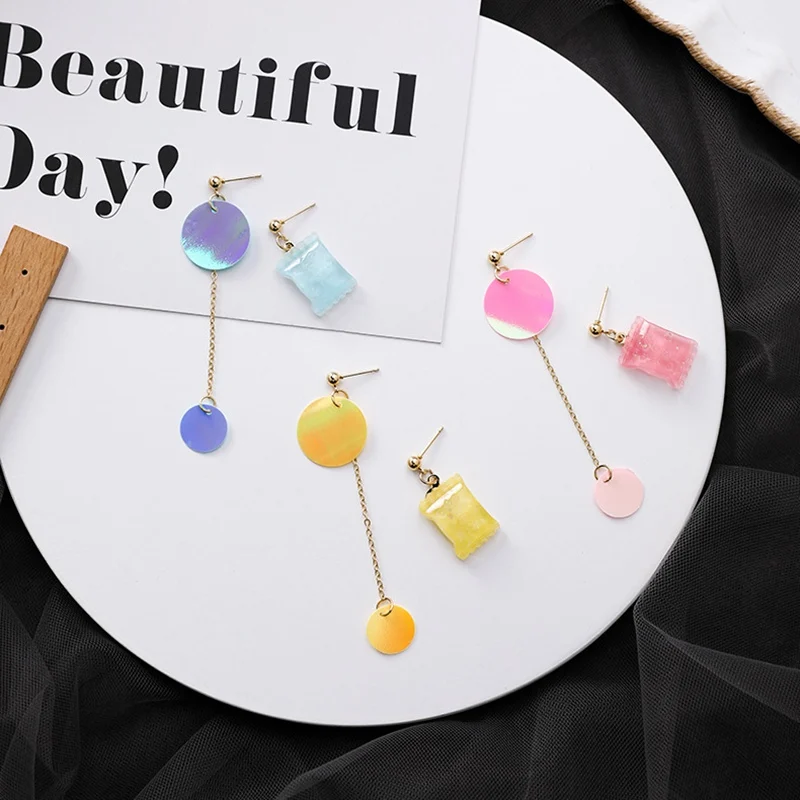 

Korean Style Earrings For Women Sweet Candy Earrings Asymmetric Geometry Brincos Jewelry pendientes mujer moda 2019