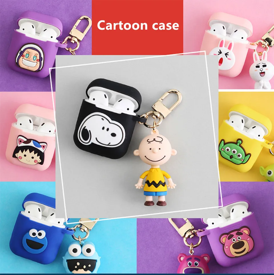 

3D Cartoon Decorative Silicone Case for Apple Airpods Case Accessories Protective Cover Bluetooth Earphone Case Key Ring Gifts