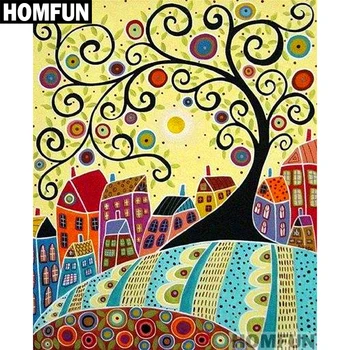 

HOMFUN Full Square/Round Drill 5D DIY Diamond Painting "Abstract tree houses" Embroidery Cross Stitch 5D Home Decor A01297