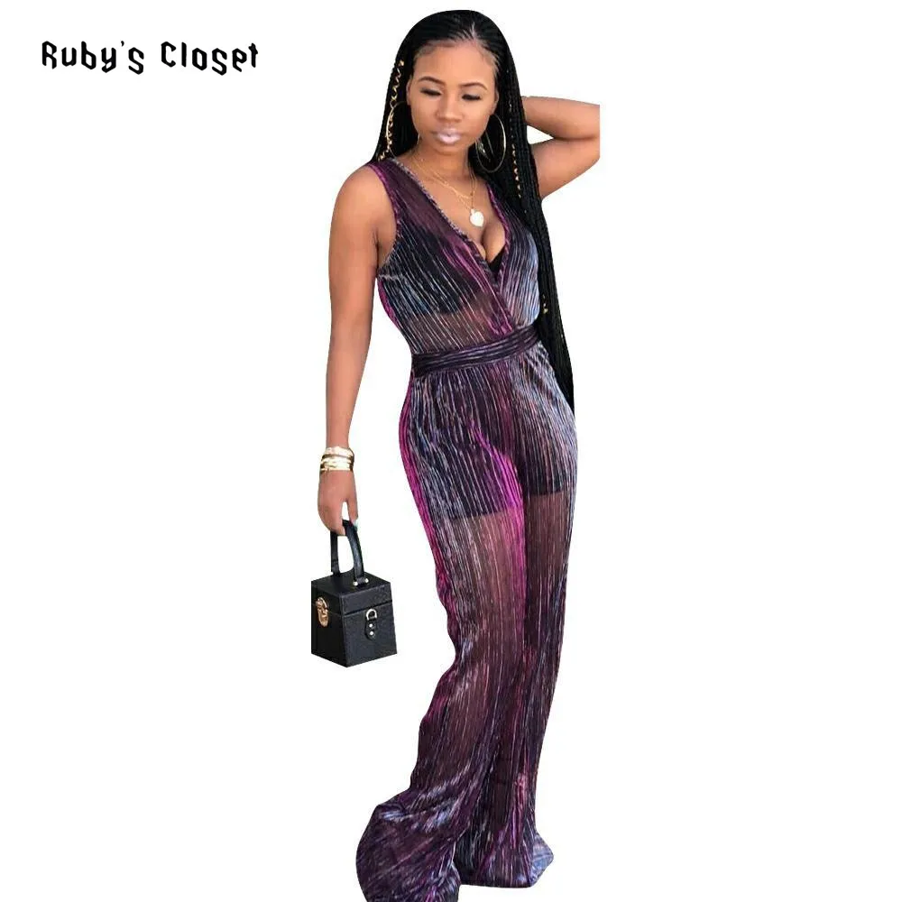 Ruby's Closet прозрачный фиолетовый женский комбинезон без рукавов Глубокий v