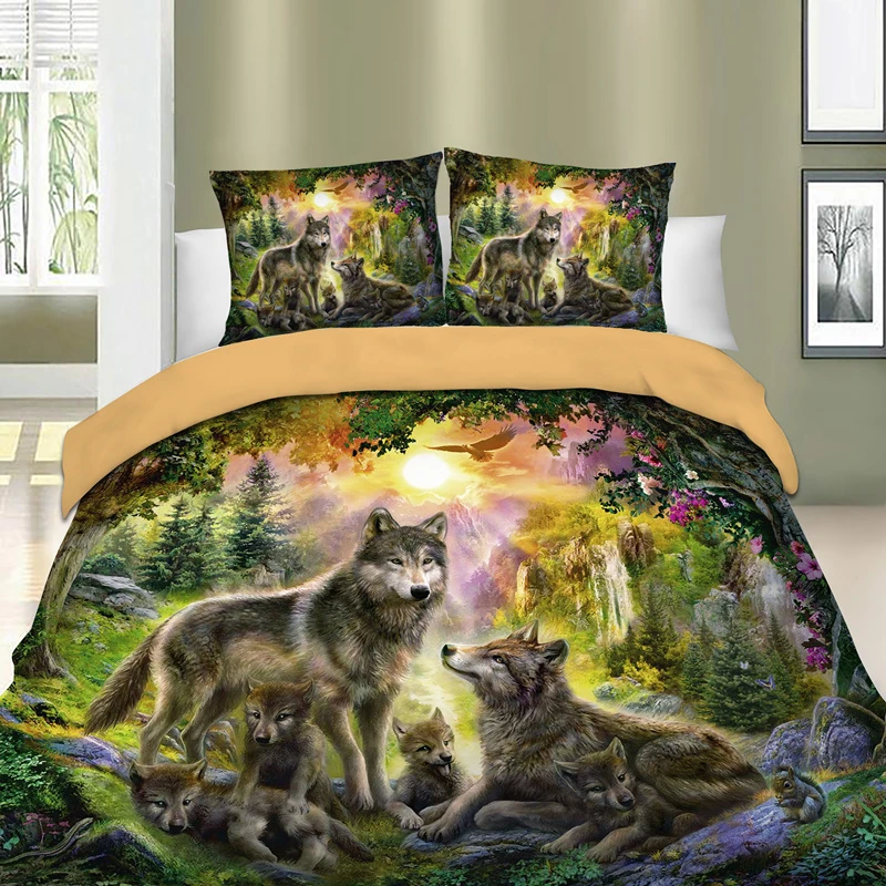 Wolf Printed Bedding Set Duvet Cover with Pillow case Twin/Queen/King Size ##