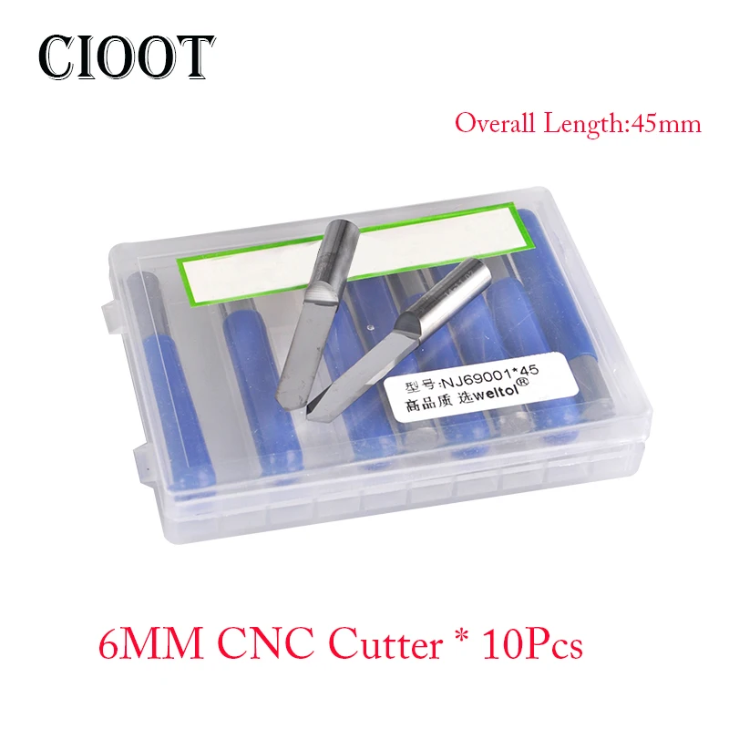 

10pcs Flat Bottom Engraving Bit 6MM Shank Diameter CNC Carbide Milling Cutter For Milling Engraver Machine