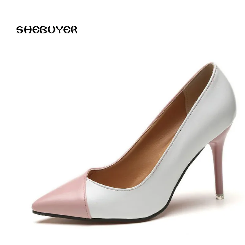 

Spring Autumn Super High Heels Shoes Women Elegant Thin Heels Stilettos Pointed Toe Pumps Patchwork Woman Office Slip on Party