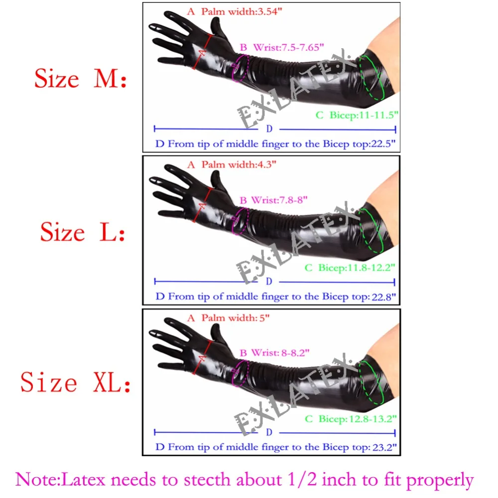 Latex Gloves Plus Size Unisex Fitness Gloves Long Sleeve Gloves Latex Rubber Black Long Gloves Club Outfits Accessory-