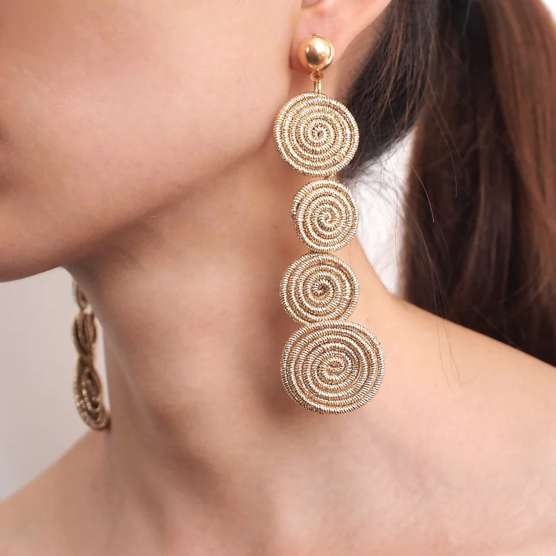 MANILAI 2018 Trendy Charm Spiral Alloy Dangle Earings Fashion Metal Statement Earrings Woman Wholesale Jewelry Gift