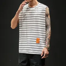 Летние повседневные топы на бретелях в стиле хип-хоп, мужские майки в полоску без рукавов, Свободный жилет для фитнеса, рукава, мужская одежда 11 цветов