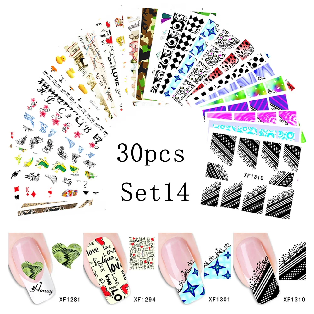 AddFavor 30 шт. наклейка на ногти Водная передача Цветочные наклейки для дизайна ногтей s татуировки наклейки для ногтей украшения маникюрные инструменты - Цвет: SET 14