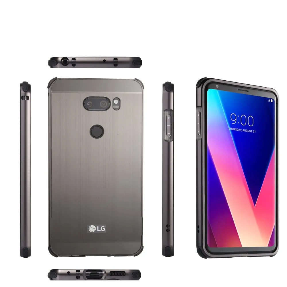 

For LG V10 V20 V30 Case Metal Aluminum Bumper Brushed PC Back Hard Cover Shockproof Phone Case for LG V20 2 in 1 Plating Capa
