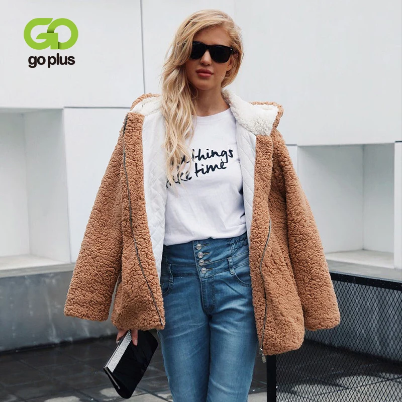 GOPLUS 2019 Winter Fluffy Faux Fur Coat Women Thick Warm