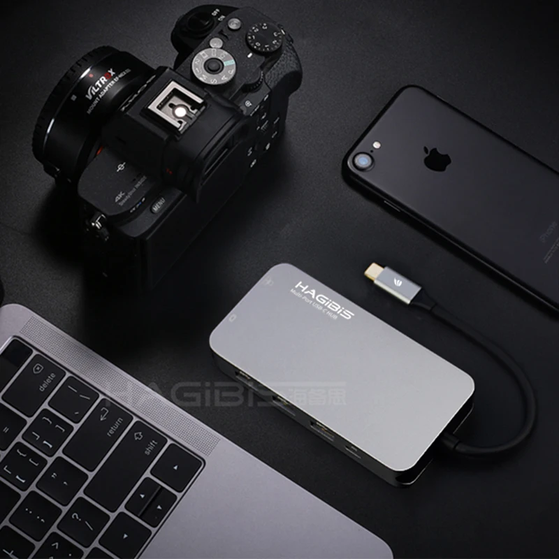 Hagibis 9-en-1 USB tipo C-c HUB 3,0 USB-C a 4 K HDMI/SD/ adaptador Gigabit Ethernet de carga PD lector de tarjetas TF para MacBook Pro HUB - 5