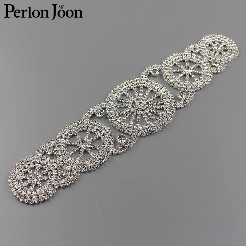 

9.1*2.1 inch Circles array Crystal Long Applique Rhinestone Patch Sew for Bridal Headdress Wedding Dress Accessories YH C022